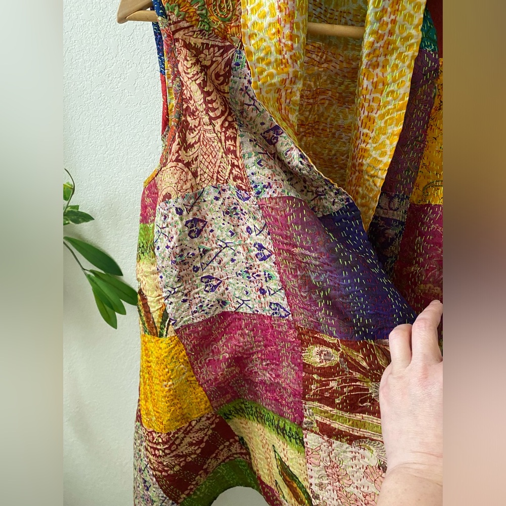 Polyester Multicolor Patchwork Kantha Silk Shrug … - image 5